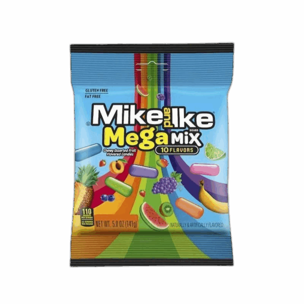 Mike & Ike, Chewy Fruit Candy, Mega Mix, 10 Flavors, Peg Bags